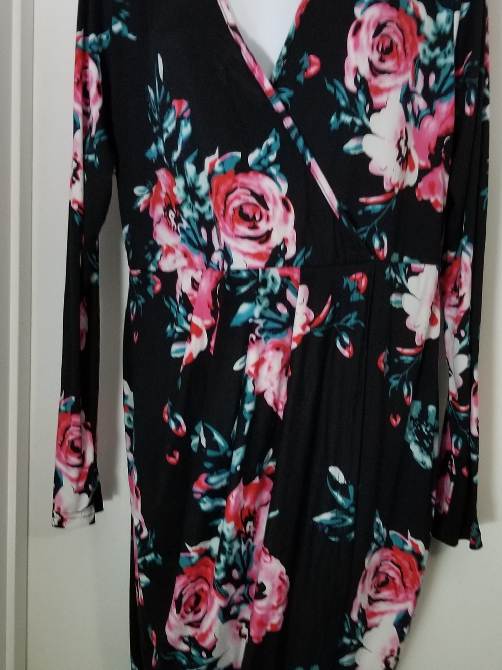 Pre-loved Black Floral Wrap-Style Long Sleeve Dress